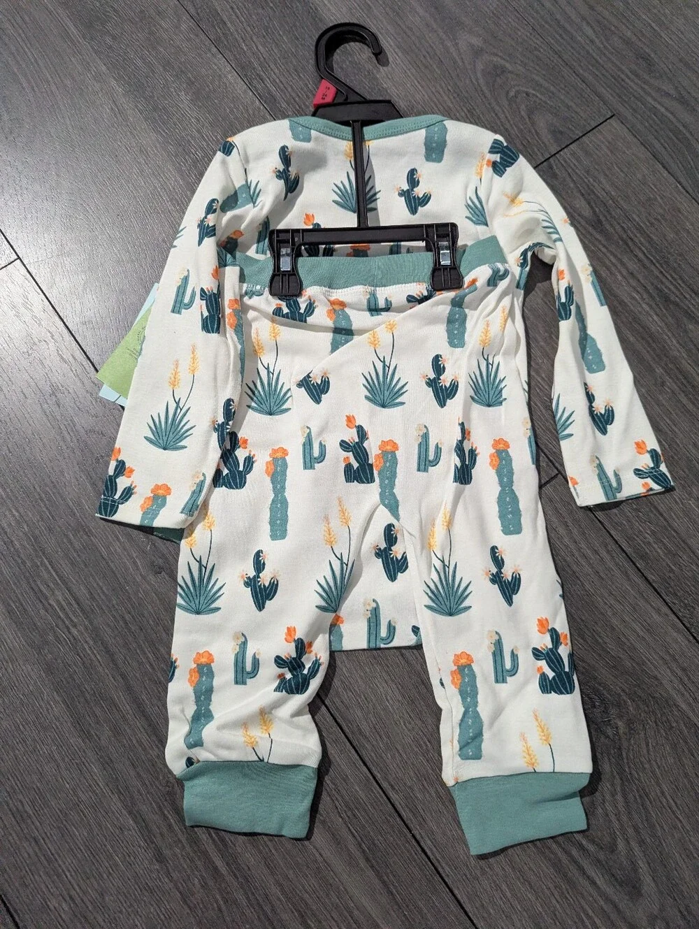 M+O GOTS Certified Organic Cotton Light Blue Cactus Print Long Sleeve Set
